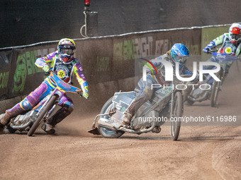 
Rory Schlein (Yellow) outside Richard Lawson (Blue) with Richie Worrall (White) behind during the Peter Craven Memorial Trophy at the Natio...