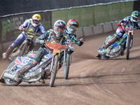 
Drew Kemp (White) leads Jye Etheridge (Red) Jason Crump (Yellow) and Dan Bewley (Blue) during the Peter Craven Memorial Trophy at the Natio...