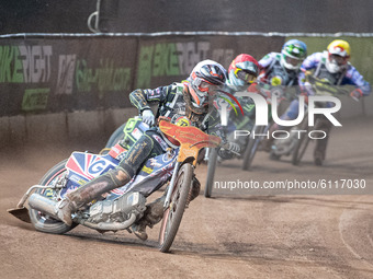 
Drew Kemp (White) leads Jye Etheridge (Red) Dan Bewley (Blue) and  Jason Crump (Yellow) during the Peter Craven Memorial Trophy at the Nati...