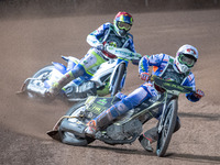
Jason Crump (White) leads Chris Harris (Red) during the Peter Craven Memorial Trophy at the National Speedway Stadium, Manchester on Thursd...