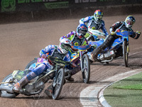 
Jason Crump (White) leads Rory Schlein (Blue) Kyle Howarth (Yellow) and Chris Harris(Red) during the Peter Craven Memorial Trophy at the Na...