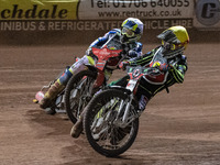 
Jye Etheridge (Yellow) inside Chris Harris (White) during the Peter Craven Memorial Trophy at the National Speedway Stadium, Manchester on...