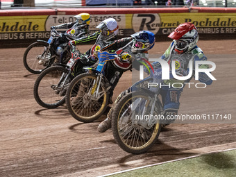 
Richie Worrall (Red) inside Kyle Howarth (Blue) Jye Etheridge (White) and Jason Doyle (Yellow) during the Peter Craven Memorial Trophy at t...