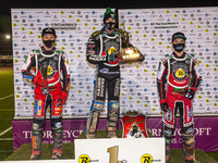 
The Top 3: (l-r) Dan Bewley (2nd) Jason Doyle (Winner) Brady Kurtz (3rd) during the Peter Craven Memorial Trophy at the National Speedway S...