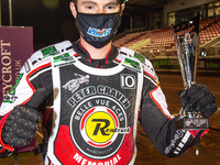 
Brady Kurtz with his third place trophy during the Peter Craven Memorial Trophy at the National Speedway Stadium, Manchester on Thursday 22...