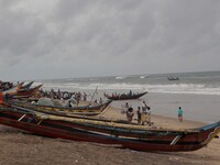 Sea fishing country boats anchor at the Bay of Bengal beach at Puri, 65 km away from the eastern Indian state Odisha's capital city Bhubanes...