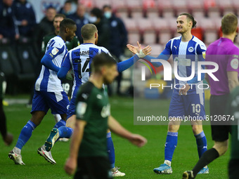  Wigans Will Keane celebrates making it 1-1 during the Sky Bet League 1 match between Wigan Athletic and Plymouth Argyle at the DW Stadium,...