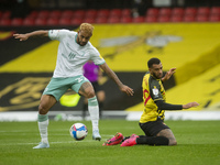  Joshua King of Bournemouth and Will Hughes of Watford  during the Sky Bet Championship match between Watford and Bournemouth at Vicarage Ro...