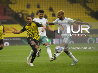 William Troost-Ekong of Watford and Joshua King of Bournemouth  during the Sky Bet Championship match between Watford and Bournemouth at Vic...