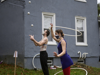 To promote early voting, circus artists perform on the campus fo Philadelphia School of Circus Arts, in the Mt Airy neighborhood of Philadel...