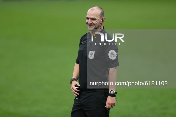 The match referee Bobby Madley during the Sky Bet League 2 match between Barrow and Walsall at the Holker Street, Barrow-in-Furness on Satur...