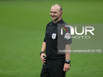 The match referee Bobby Madley during the Sky Bet League 2 match between Barrow and Walsall at the Holker Street, Barrow-in-Furness on Satur...
