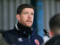 Darrell Clarke the Walsall manager speaks to the press after  the Sky Bet League 2 match between Barrow and Walsall at the Holker Street, Ba...