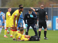 Walsall's James Clarke receives treatment from Marc
Czuczman the club physiotherapist during the Sky Bet League 2 match between Barrow and W...