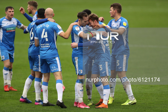 Luke James of Barrow celebrates after scoring their second goal during the Sky Bet League 2 match between Barrow and Walsall at the Holker S...