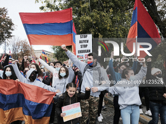 Members of the Armenian community and sympathizers demonstrated in Paris, France, on October 25, 2020, to protest against the war in Nagorno...