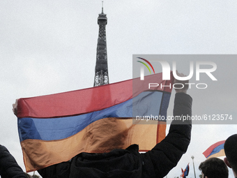 Members of the Armenian community and sympathizers demonstrated in Paris, France, on October 25, 2020, to protest against the war in Nagorno...