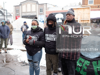 Myon Burrell's father, son, and niece speak during a rally calling for Mr. Burrell's release from prison. Minneapolis, MN. October 25, 2020....