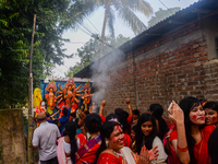 Hindu Peoples are celebrating Vijayadashami of Durga puja. Procession of Vasan or sinking Goddess Durga at Sherpur, Bogura in Bangladesh on...
