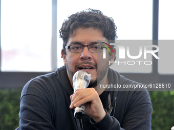 Director Gibran Bazan speaks during The Blackboard And Press Conference of the movie (NUDUS) on October 26, 2020 in Mexico City, Mexico (