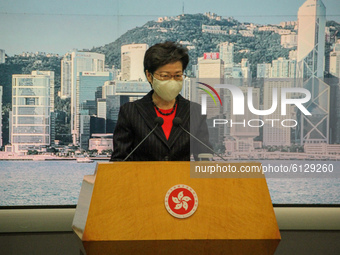Hong Kong Chief Executive Carrie Lam holds her weekly press conference at the Central Government Offices, Hong Kong, 27th October 2020 (