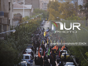 Iranian protesters take part a protest gathering in front of the French embassy in Tehran on October 28, 2020. Protesters condemn the public...