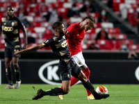 Everton of SL Benfica (R ) vies with Mehdi Carcela of Standard Liege during the UEFA Europa League Group D football match between SL Benfica...