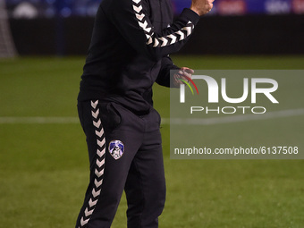 Oldham Athletic's Selim Benachour (manager) during the FA Youth Cup match between Oldham Athletic and FC United of Manchester at Boundary Pa...