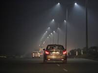 A vehicle moves amid heavy Smog in Punjab, India on 01 November 2020.  Stubble burning rises, air quality remains 'very poor' in Delhi. (