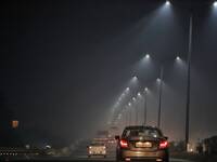 A vehicle moves amid heavy Smog in Punjab, India on 01 November 2020.  Stubble burning rises, air quality remains 'very poor' in Delhi. (