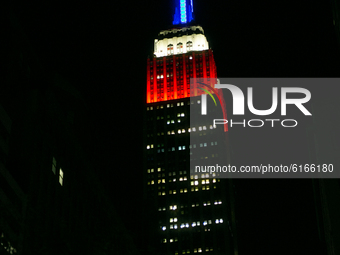 The Empire State Building was illuminated in red, white, and blue for Election Day on November 3 in New York City, USA. (