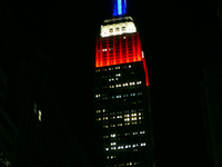 The Empire State Building was illuminated in red, white, and blue for Election Day on November 3 in New York City, USA. (