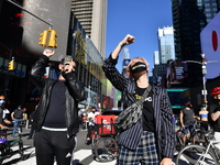 Celebrations erupted throughout New York City after the announcement of Donald Trump's defeat to Joe Biden in the presidential election, Sat...
