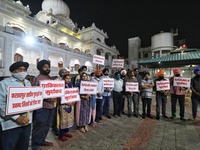 Sikh community members hold a protest against Pakistan Government over management of Kartarpur Sahib Gurdwara by a a non-Sikh organisation,...