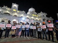 Sikh community members hold a protest against Pakistan Government over management of Kartarpur Sahib Gurdwara by a a non-Sikh organisation,...