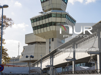 The tower and main building of Tegel Airport in Berlin, Germany, on November 3, 2020. Empty airport at the Berlin Tegel TXL Airport. Due to...