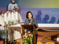 Tsai Ing-wen delivers a speech during an event back in July 2020. Tsai Ing-wen, President of Taiwan tweets to congrats Joe Biden and Kamala...