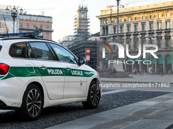 A police patrol in Piazza Duomo during the lockdown in Lombardy red zone on November 08, 2020 in Milan, Italy. Italian Prime Minister Giusep...