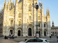 A police patrol in Piazza Duomo during the lockdown in Lombardy red zone on November 08, 2020 in Milan, Italy. Italian Prime Minister Giusep...
