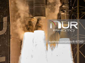 A detail shot of the engines of the Atlas V rocket during liftoff from Launch Pad 41 for its NROL 101 classified Mission (