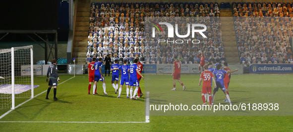 Cardboard Fans during League Two between Colchester United and Leyton Orient at Colchester Community Stadium , Colchester, UK on 14th Novemb...