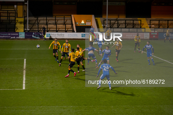Matthew Platt of Barrow scores his sides equalising goal during the Sky Bet League 2 match between Cambridge United and Barrow at the R Cost...