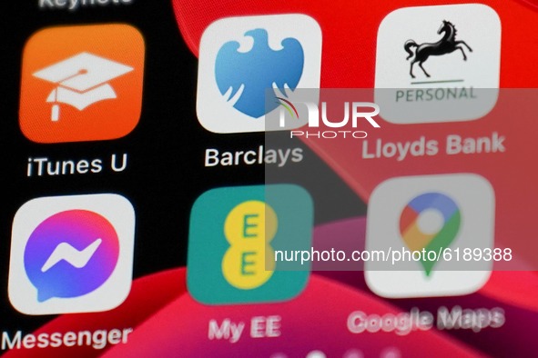 In this photo illustration a Barclays Bank  logo is seen displayed on a smartphone in London 14 November 2020. (Photo illustration by Giann...
