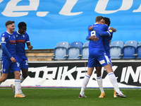 Colchesters Harry Pell And Jevani Brown hug after first goal   during the Sky Bet League 2 match between Colchester United and Leyton Orient...