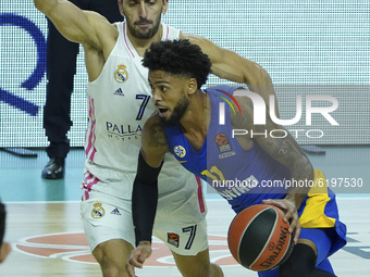 Dorsey, Tyler of Maccabi Tel Avivin action during the 2020/2021 Turkish Airlines EuroLeague Regular Season Round 9 match between Real Madrid...