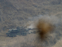 USFK(United States Forces in Korea) soldiers take part in an war game for North Korea military attack at live range in Yangpyeong, South Kor...