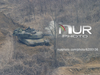 USFK(United States Forces in Korea) soldiers take part in an war game for North Korea military attack at live range in Yangpyeong, South Kor...