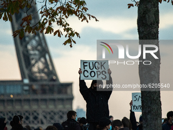 Demonstrations against the French Government's newly passed Global Security law turn violent at Place du Trocadero on November 21, 2020 in P...