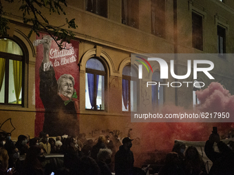 A moment during the demostration in Roma organized by left movements after the eviction of the ''Nuovo Cinema Palazzo''  community center in...