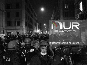 (EDITOR'S NOTE: Image was converted to black and white) A moment during the clash between the police and the protesters at the demostration...